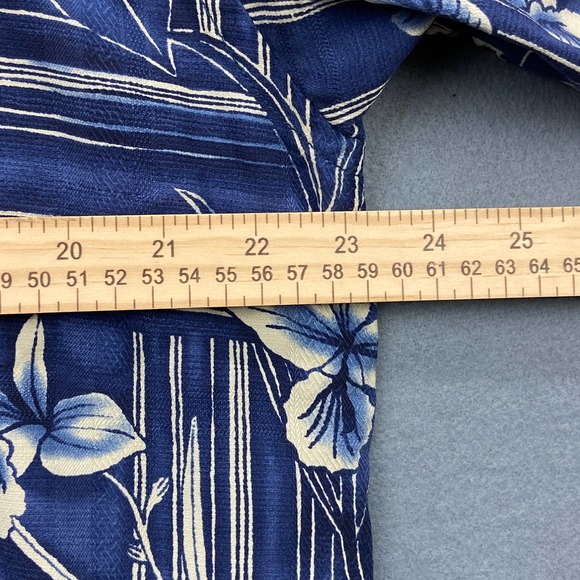 Tommy Bahama 100% Silk Hawaiian Shirt Men's Large Geometric Floral Blue - Picture 5 of 7